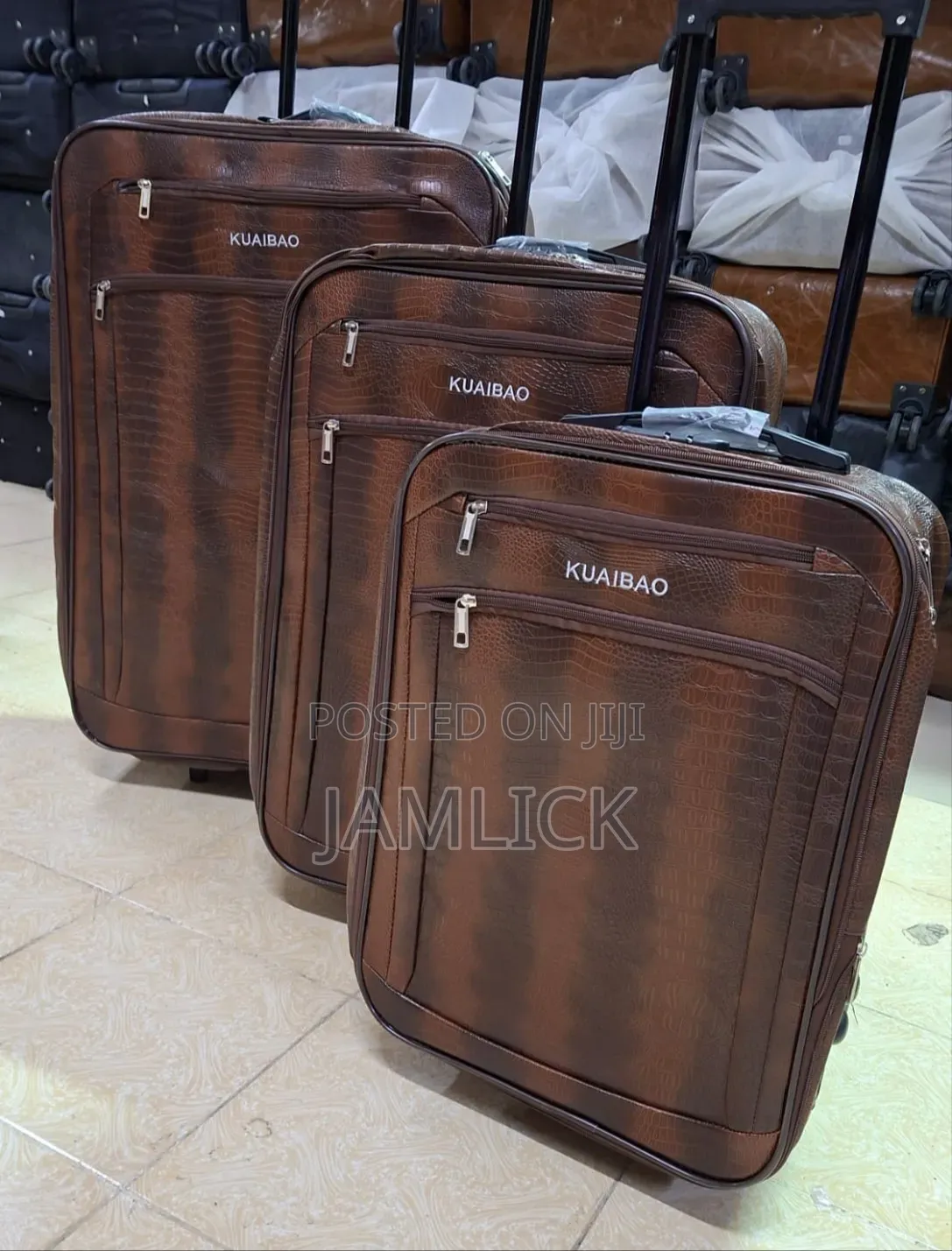3pcs Lined Leather Suitcases - Sb