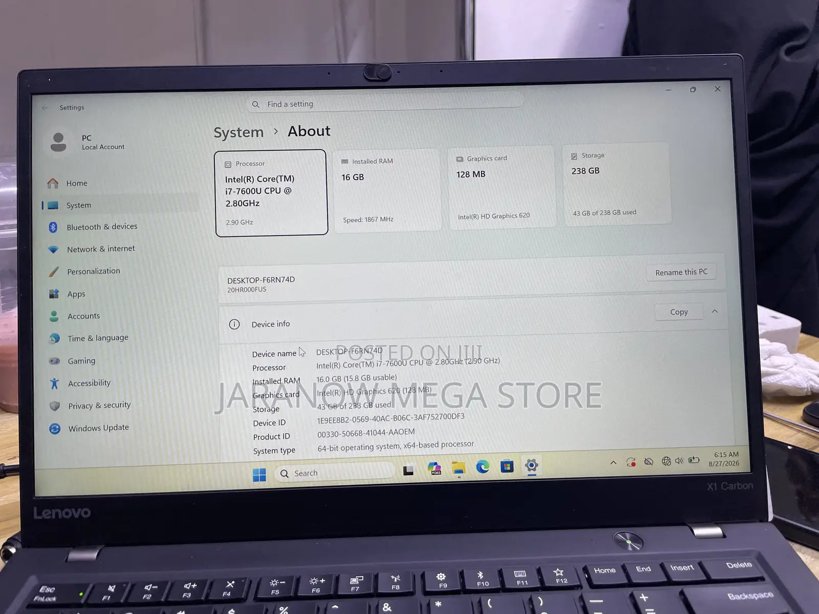 Laptop Lenovo ThinkPad X1 Carbon 16GB Intel Core i7 SSD 256GB