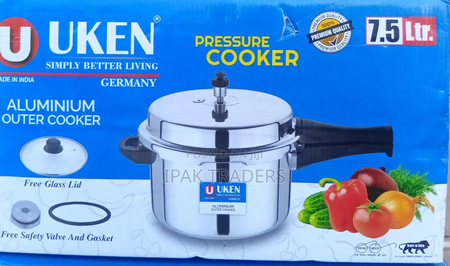 ☑ Uken Manual Pressure Cooker 
 7.5l
☑ an Extra Glass Lid