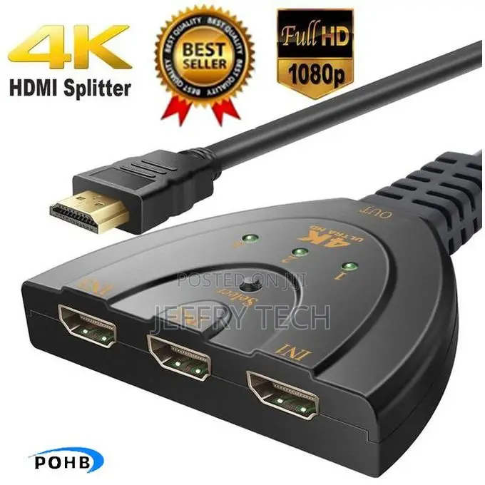 POHB 4K HDMI Switcher/Hdmi Splitter 3 Port Switch With Pigtail HDMI Ca