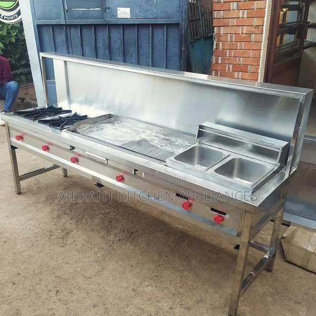 Combined Commercial 2-Burner, Griddle & Double Deep Fryer
