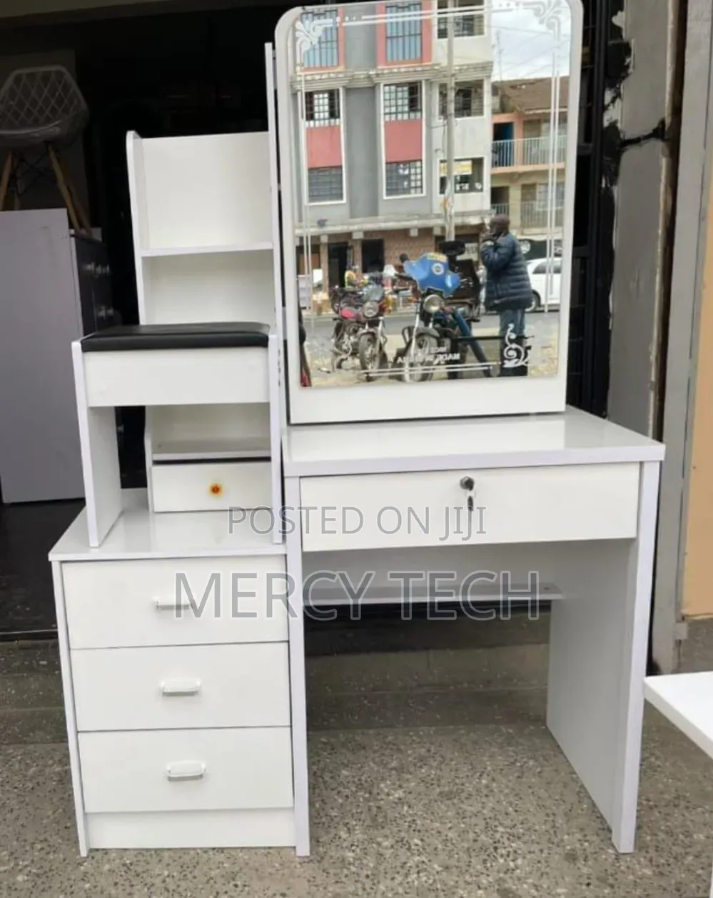 White Dressing Table With Sliding Mirror
