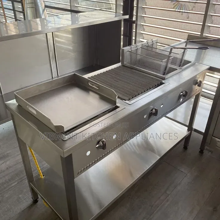 Commercial Cooking Unit — Grill, Griddle & Double Deep Fryer