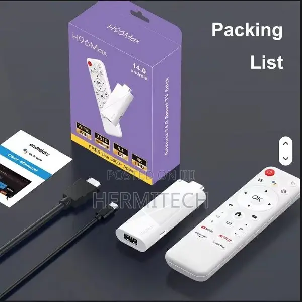 H96 TV Stick 2GB RAM 16GB Storage Android 14 Smooth App Performance HD
