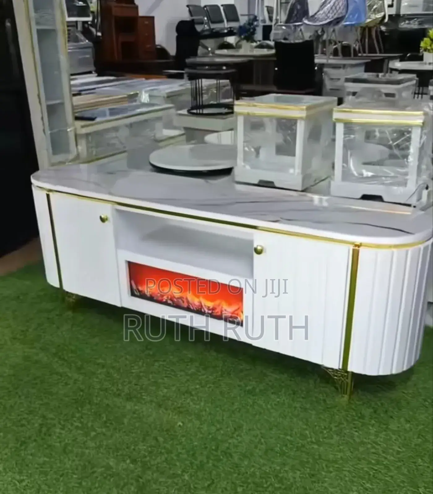 Executive Marble TV Stand With Fire Place