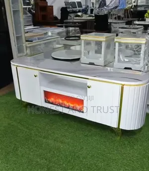 Executive Marble TV Stand With Fire Place