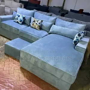 L-Shaped Blue Sectional Sofa (5-Seater)
