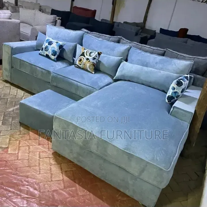 L-Shaped Blue Sectional Sofa (5-Seater)