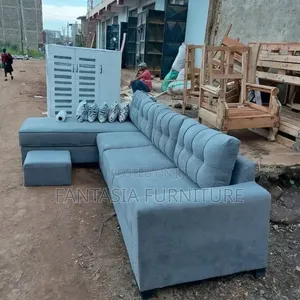 7 Seater L-Shaped Grey Seats.