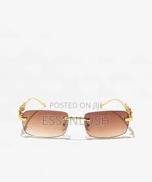 Luxury Rimless Rectangle Sunglasses - Gold Leopard Detail Shades
