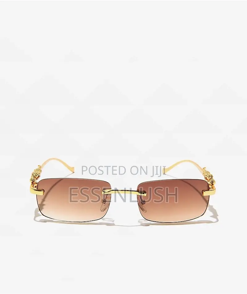 Luxury Rimless Rectangle Sunglasses - Gold Leopard Detail Shades