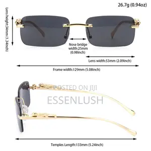 Luxury Rimless Rectangle Sunglasses - Gold Leopard Detail Shades