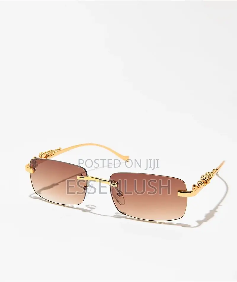 Luxury Rimless Rectangle Sunglasses - Gold Leopard Detail Shades