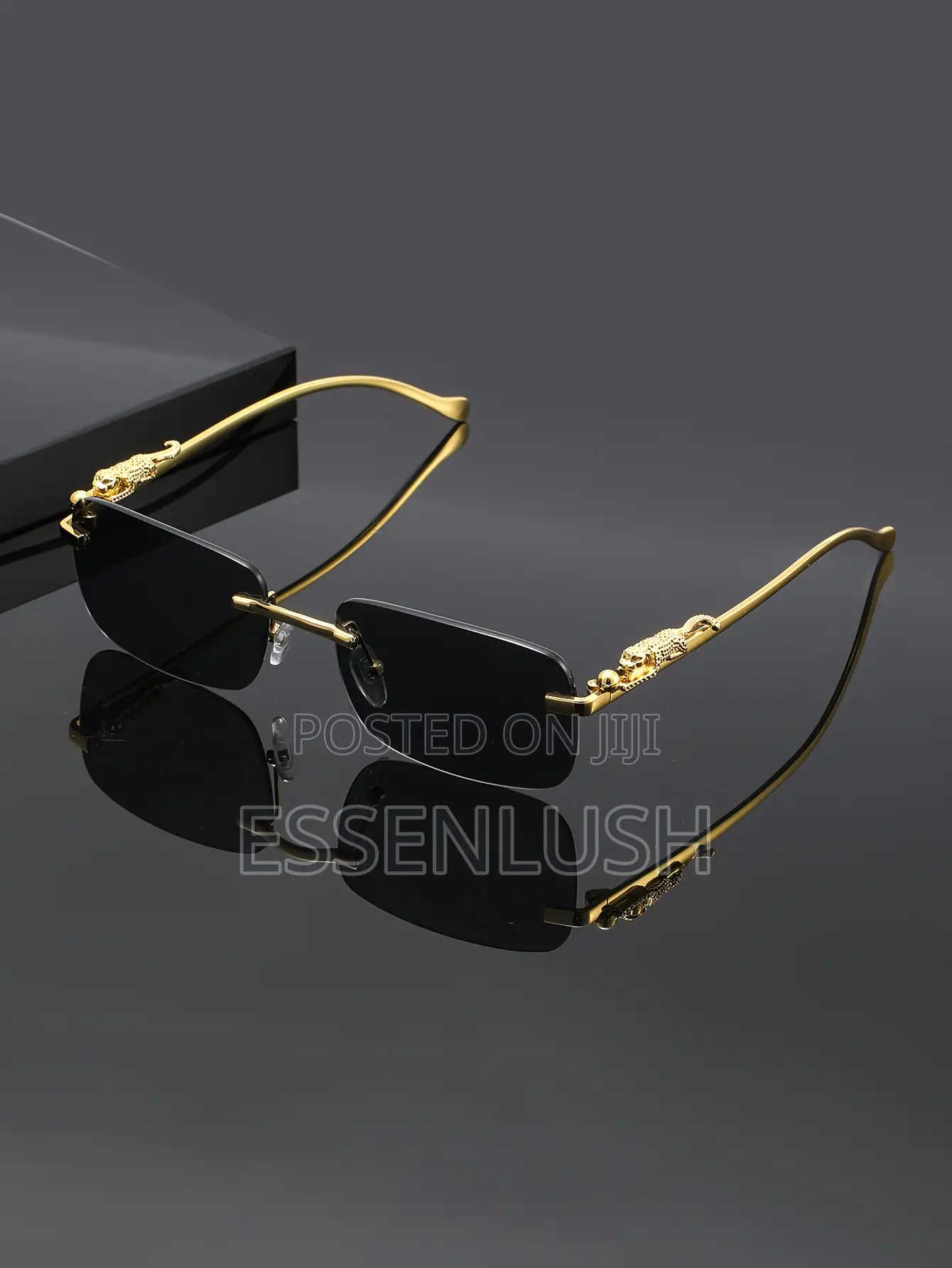 Luxury Rimless Rectangle Sunglasses - Gold Leopard Detail Shades