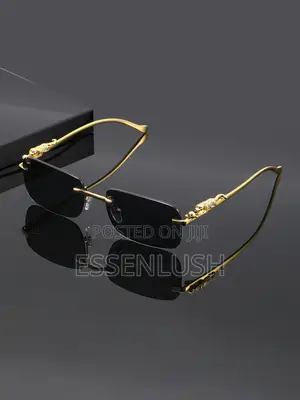 Luxury Rimless Rectangle Sunglasses - Gold Leopard Detail Shades