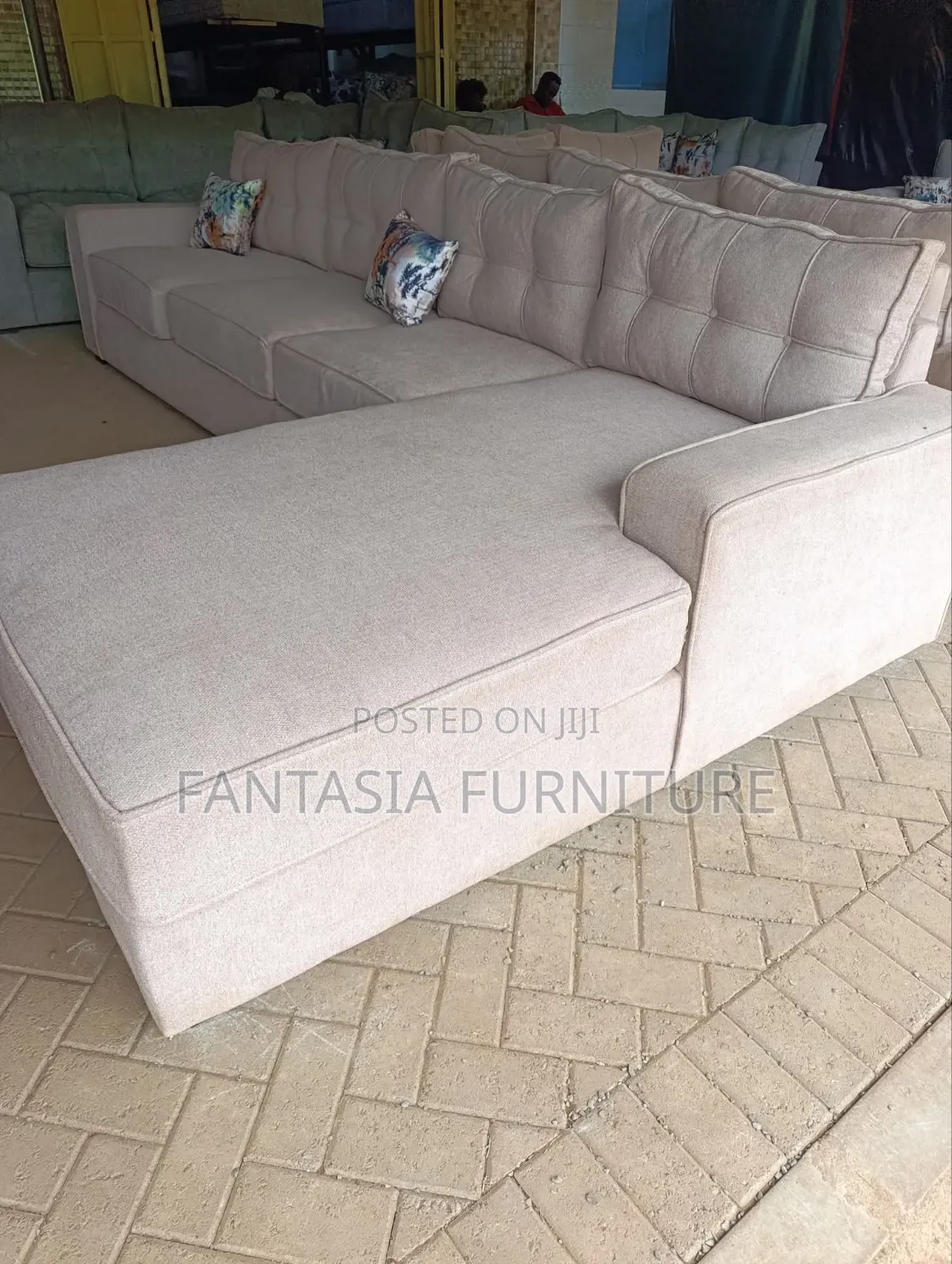 L-Shaped Cream Sectional Sofa (7-Seater)