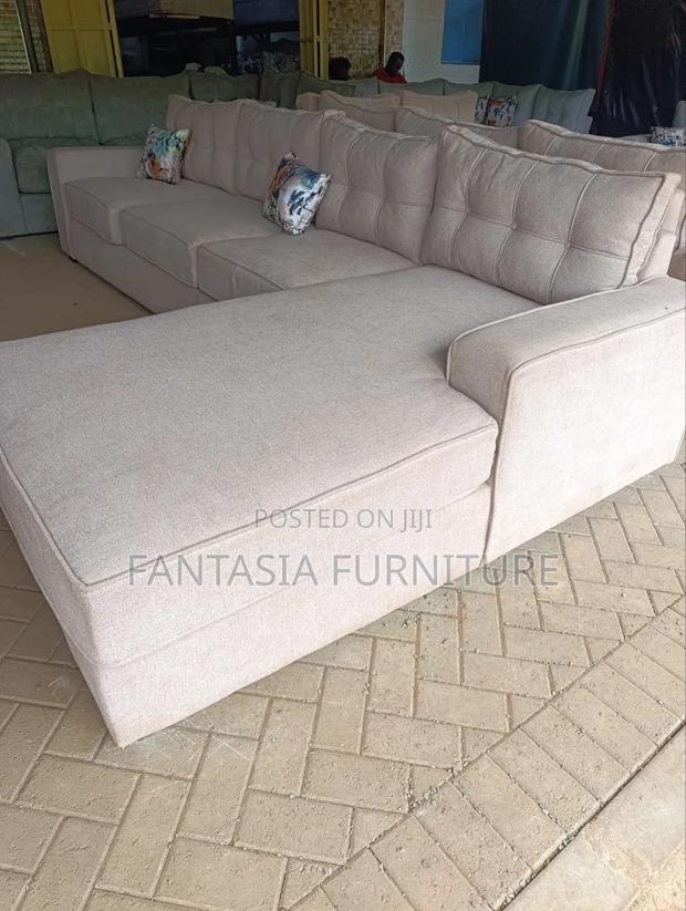 L-Shaped Cream Sectional Sofa (7-Seater)