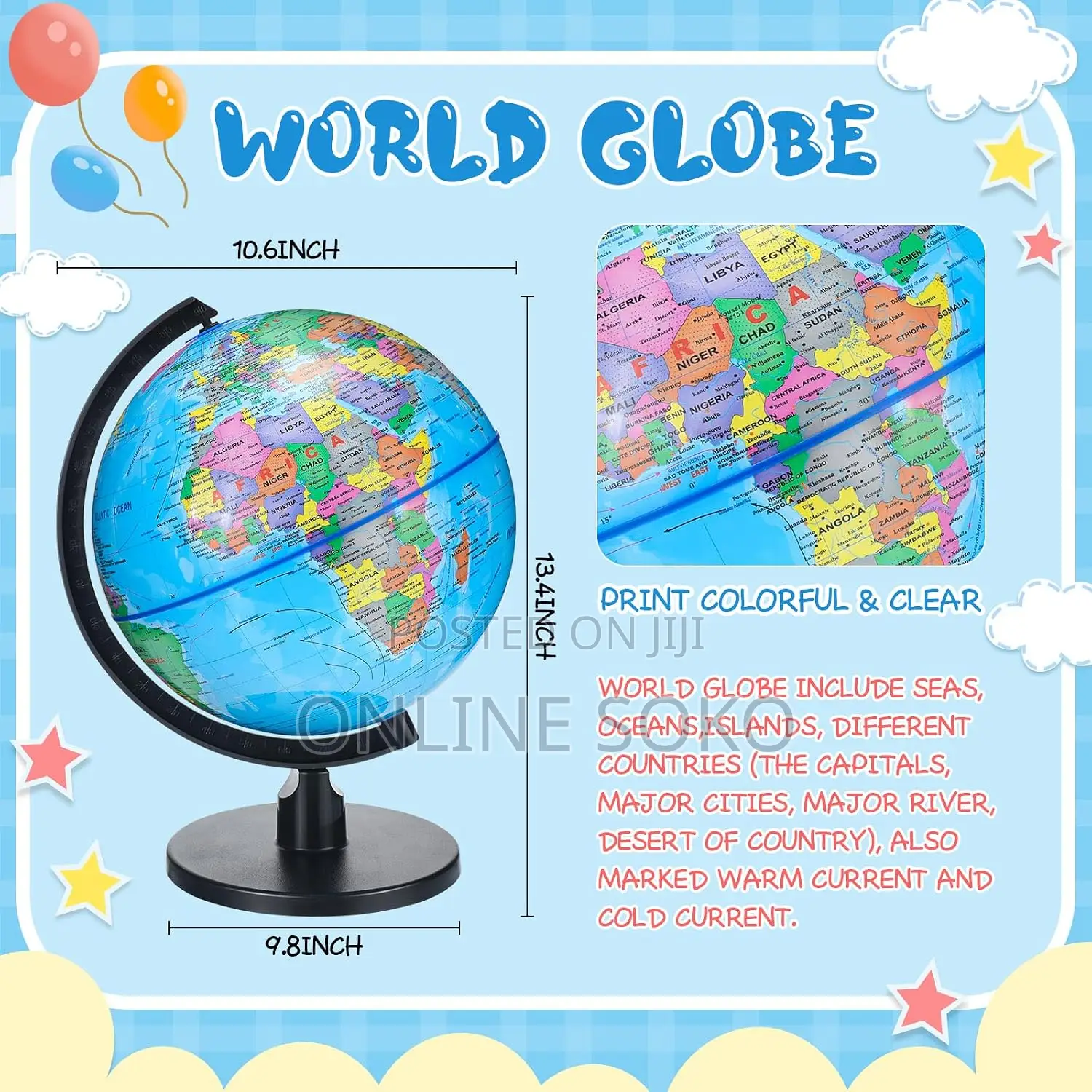 World Globe for Kids – Rotating Educational Geography Globe With Stand