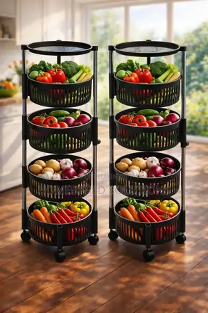 Plastic Fruit Rack -4 Tier With Wheels