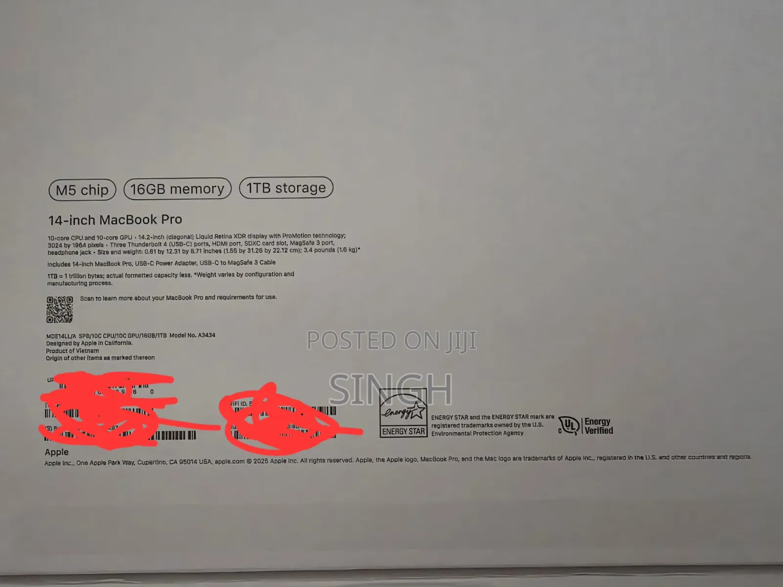 New Laptop Apple MacBook Pro 2025 M5 16GB Apple M5 SSD 1T