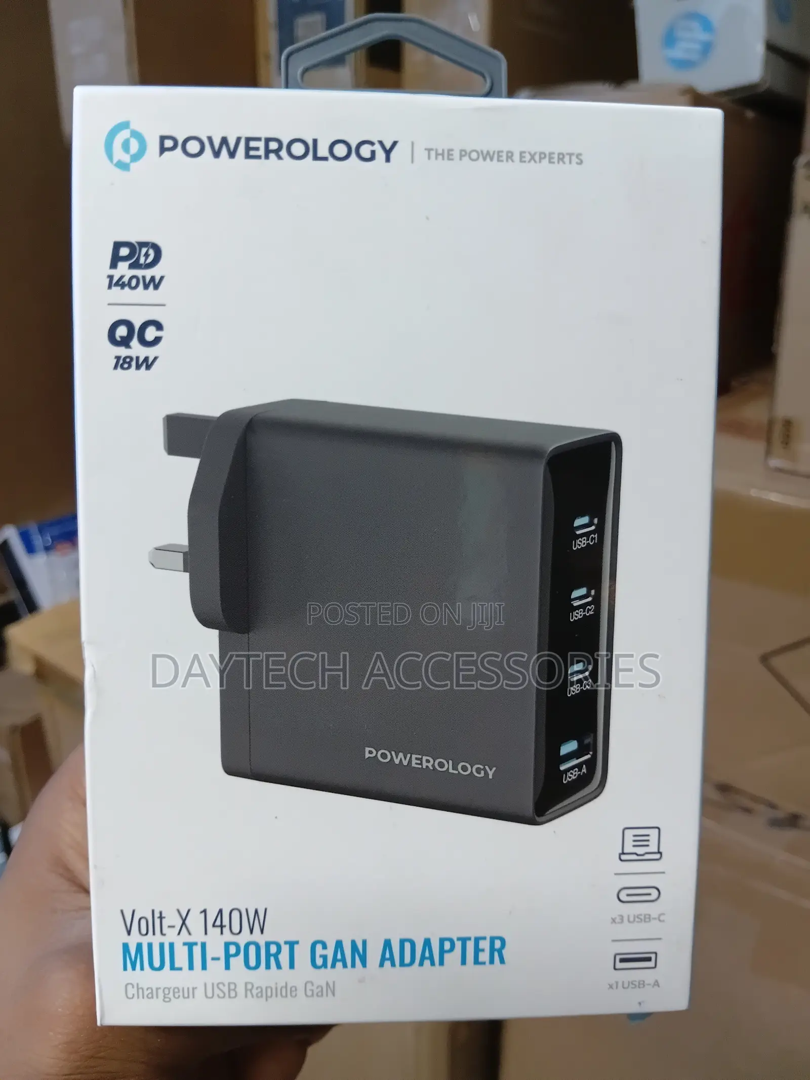 The Powerology Volt-X 140W Multi-Port GaN Charging Adapter.