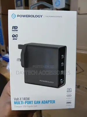 The Powerology Volt-X 140W Multi-Port GaN Charging Adapter.
