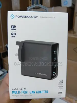 Powerology Volt-X 140W Multi-Port Gan Charger Adapter - Black