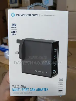 Powerology Volt-X 140W Multi-Port Gan Charger Adapter - Black
