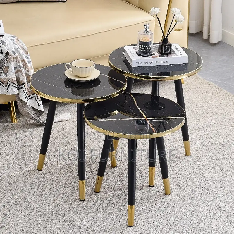 Coffee Table; Black Marble Designer Side Tea Coffee Table