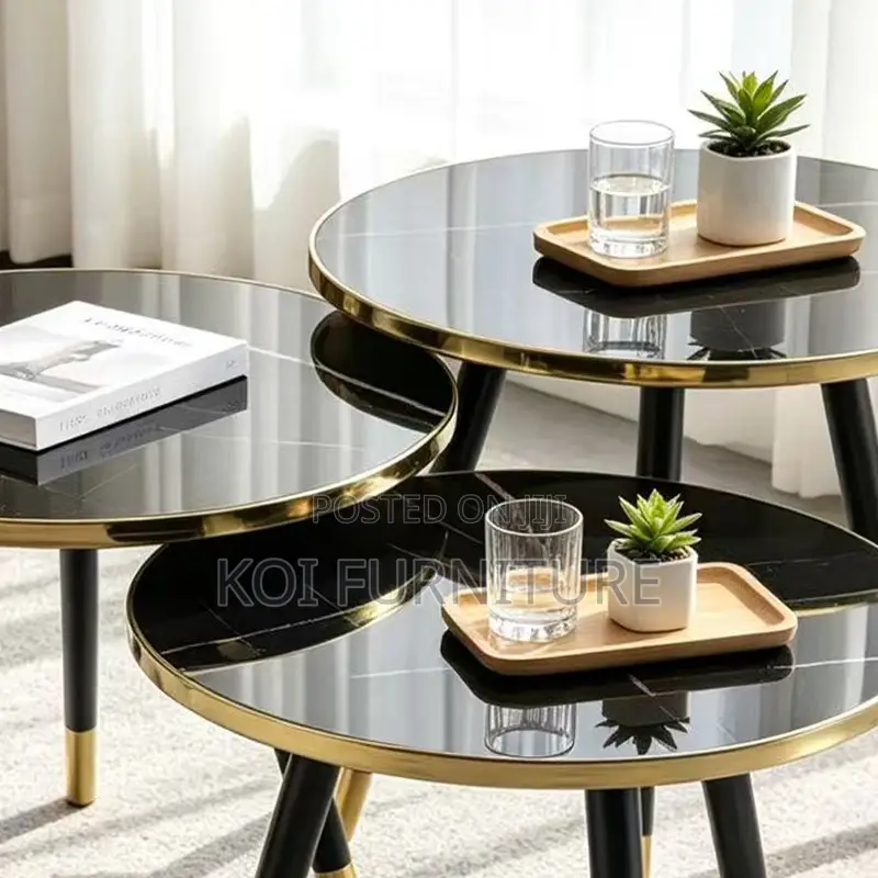 Coffee Table; Black Marble Designer Side Tea Coffee Table