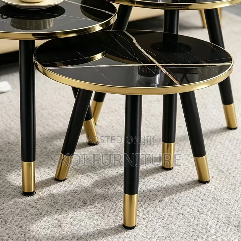 Coffee Table; Black Marble Designer Side Tea Coffee Table