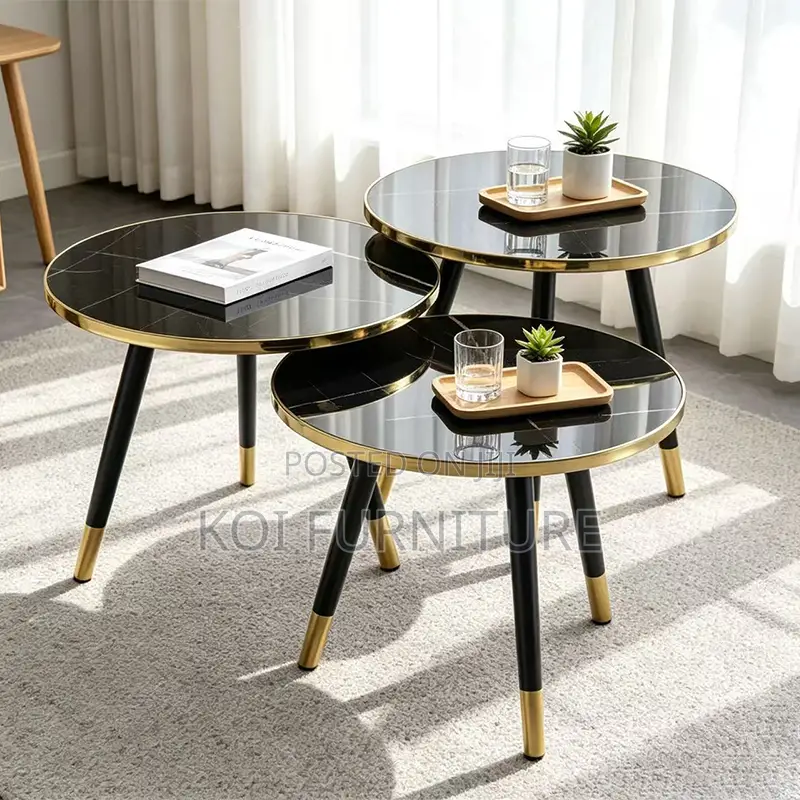 Coffee Table; Black Marble Designer Side Tea Coffee Table