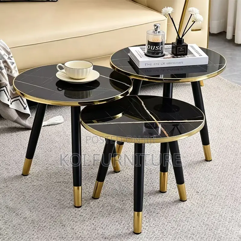 Coffee Table; Black Marble Designer Side Tea Coffee Table