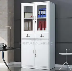 Office Cabinet; 2- Door Metallic Half Glass With Middle Drawer Office
