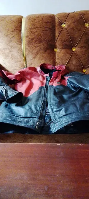 Leather Riding Jacket and Helmet