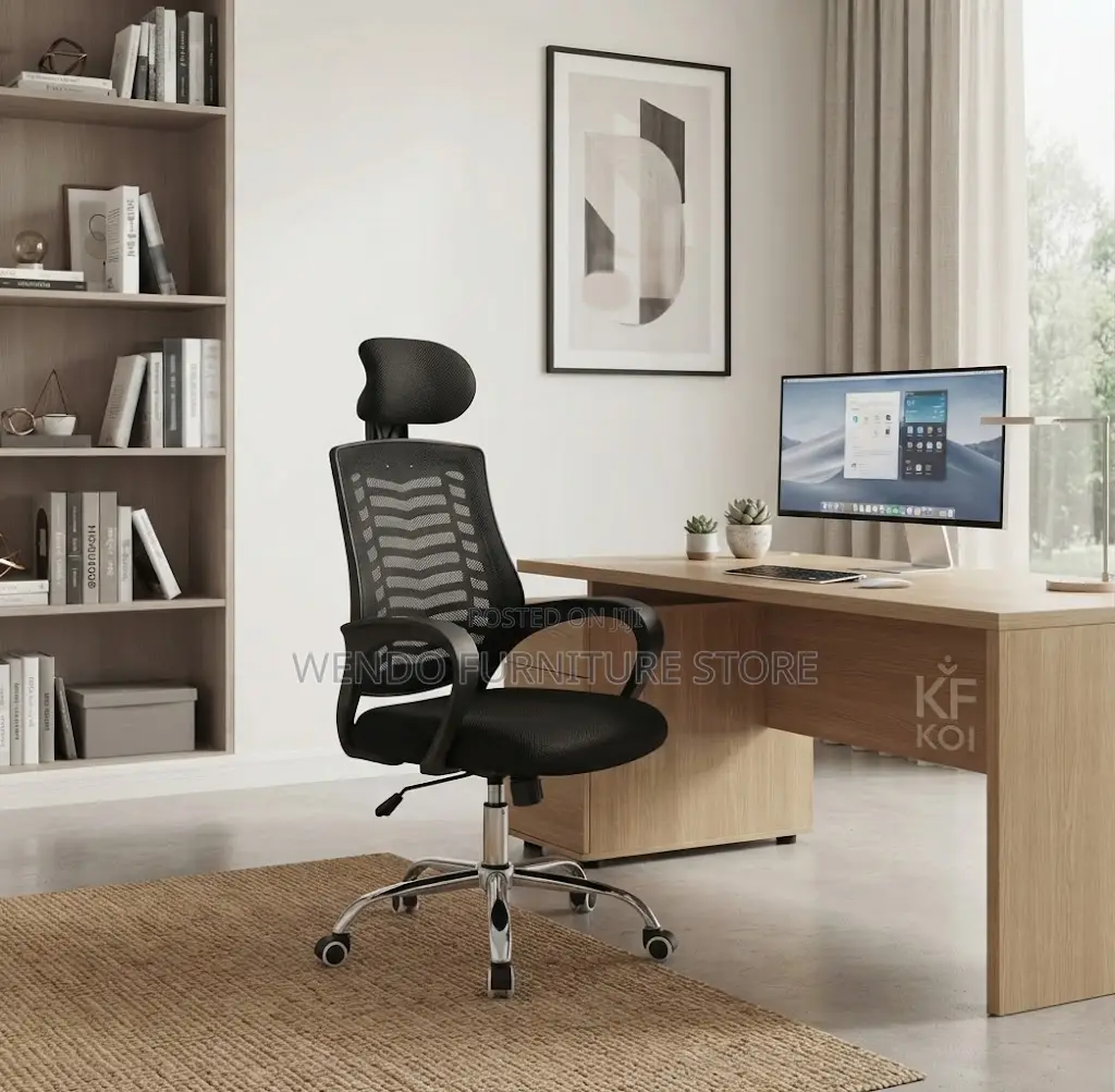 Office Chairs; Ergonomic Black Swivel Mesh Headrest Seat