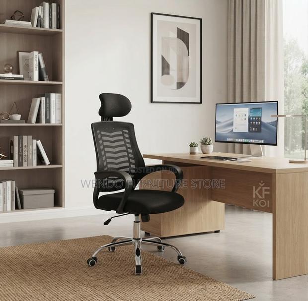 Office Chairs; Ergonomic Black Swivel Mesh Headrest Seat