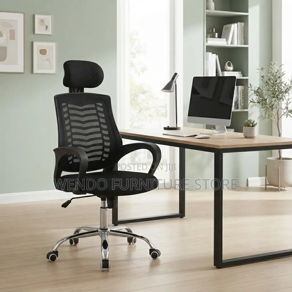 Office Chairs; Ergonomic Black Swivel Mesh Headrest Seat