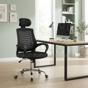 Office Chairs; Ergonomic Black Swivel Mesh Headrest Seat