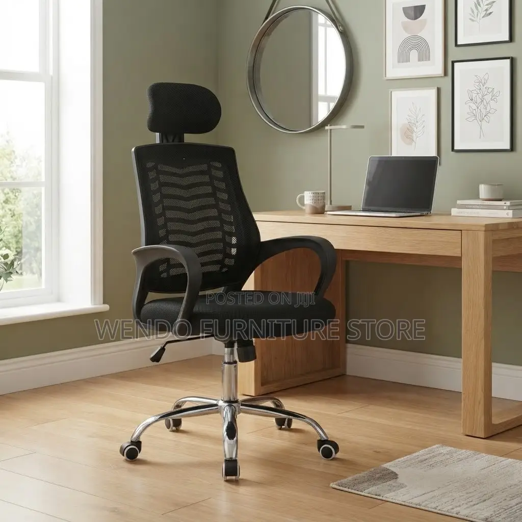 Office Chairs; Ergonomic Black Swivel Mesh Headrest Seat