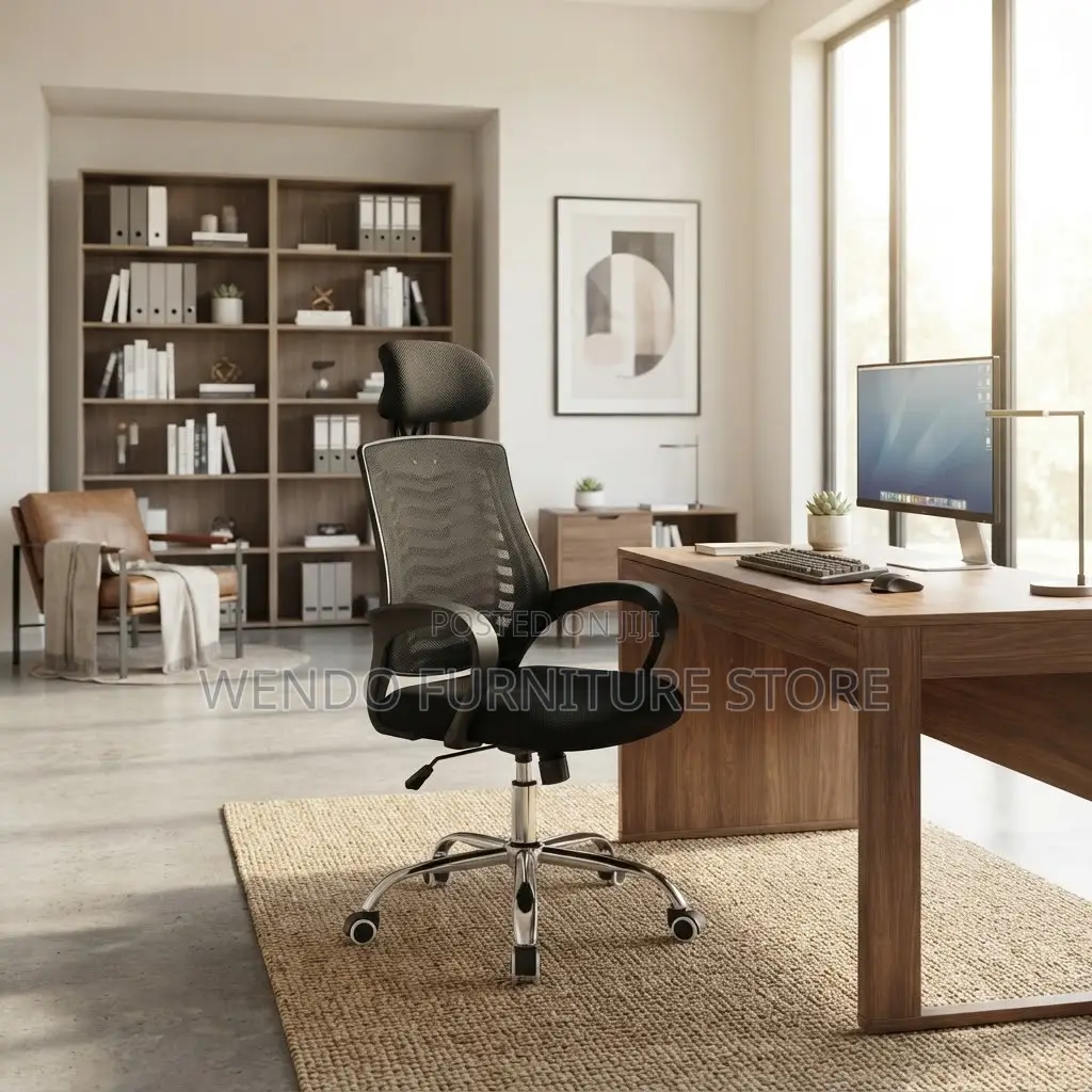 Office Chairs; Ergonomic Black Swivel Mesh Headrest Seat