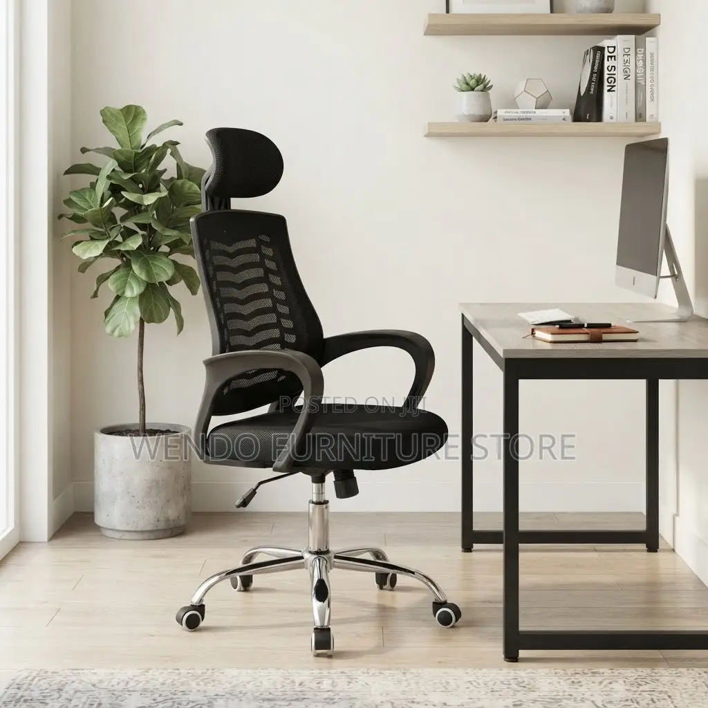 Office Chairs; Ergonomic Black Swivel Mesh Headrest Seat