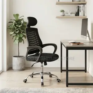 Office Chairs; Ergonomic Black Swivel Mesh Headrest Seat