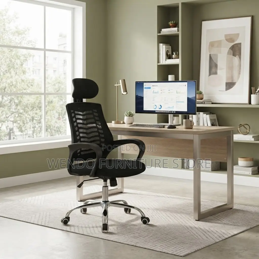 Office Chairs; Ergonomic Black Swivel Mesh Headrest Seat