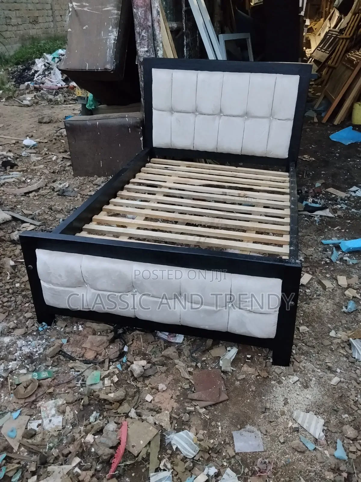 3.4x6 Black Framed/White Tufted Bed