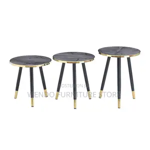 Coffee Table; Round Triplet Marble Home Living Room Tables