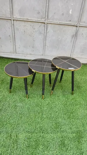 Coffee Table; Round Triplet Marble Home Living Room Tables