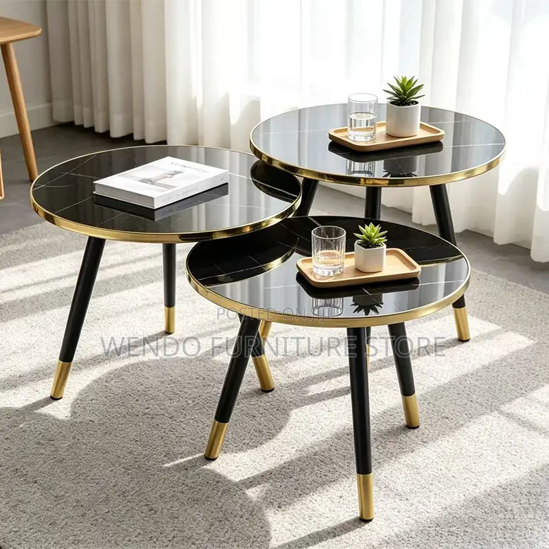 Coffee Table; Round Triplet Marble Home Living Room Tables