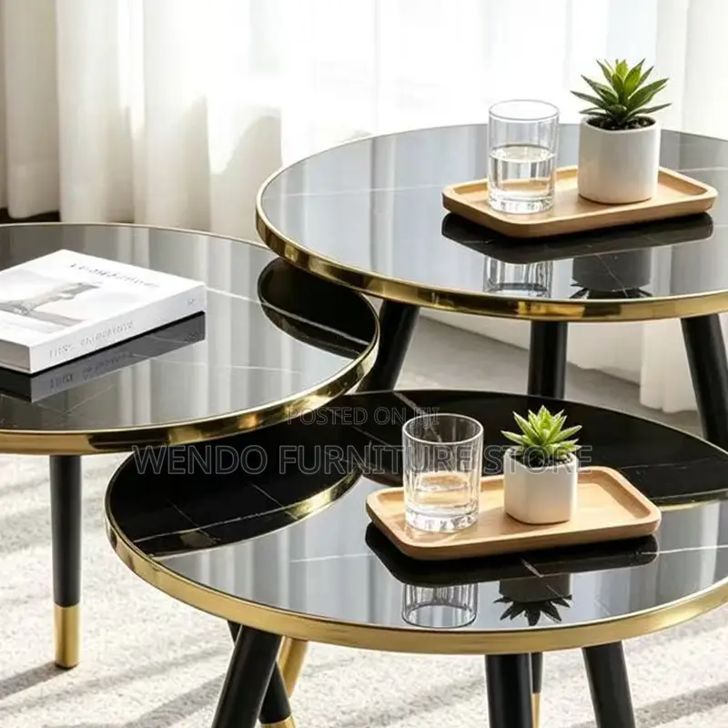 Coffee Table; Round Triplet Marble Home Living Room Tables