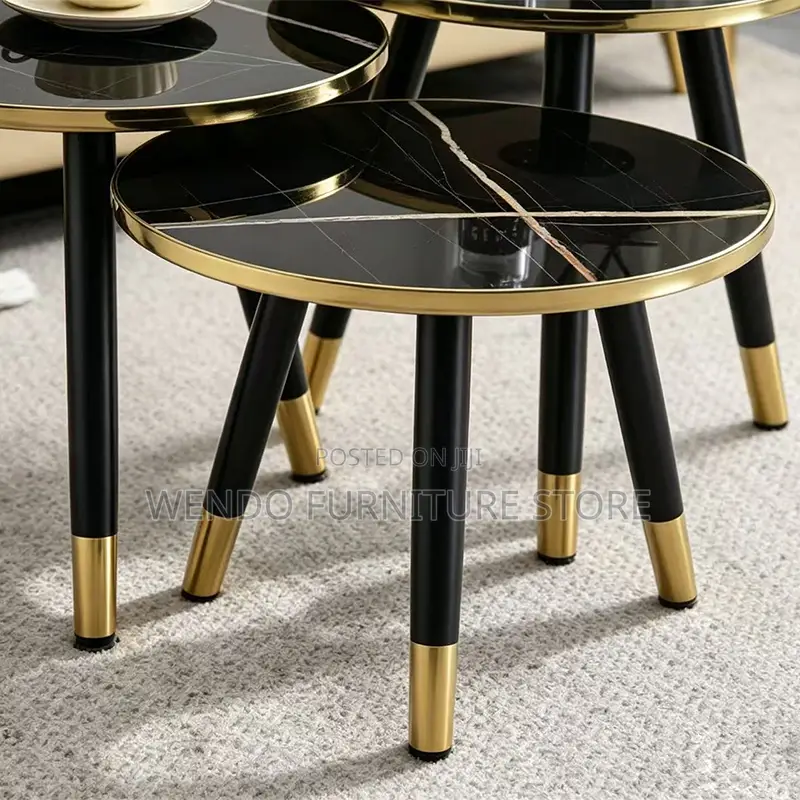Coffee Table; Round Triplet Marble Home Living Room Tables
